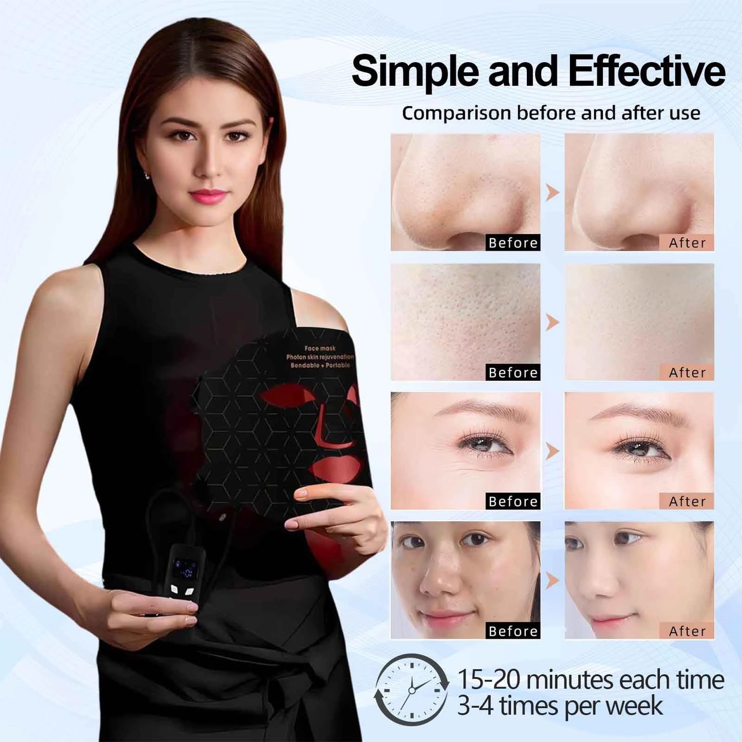 4 Modes Portable Led Face Mask, Light Therapy for Anti-Aging Wrinkles, Skin Rejuvenation,