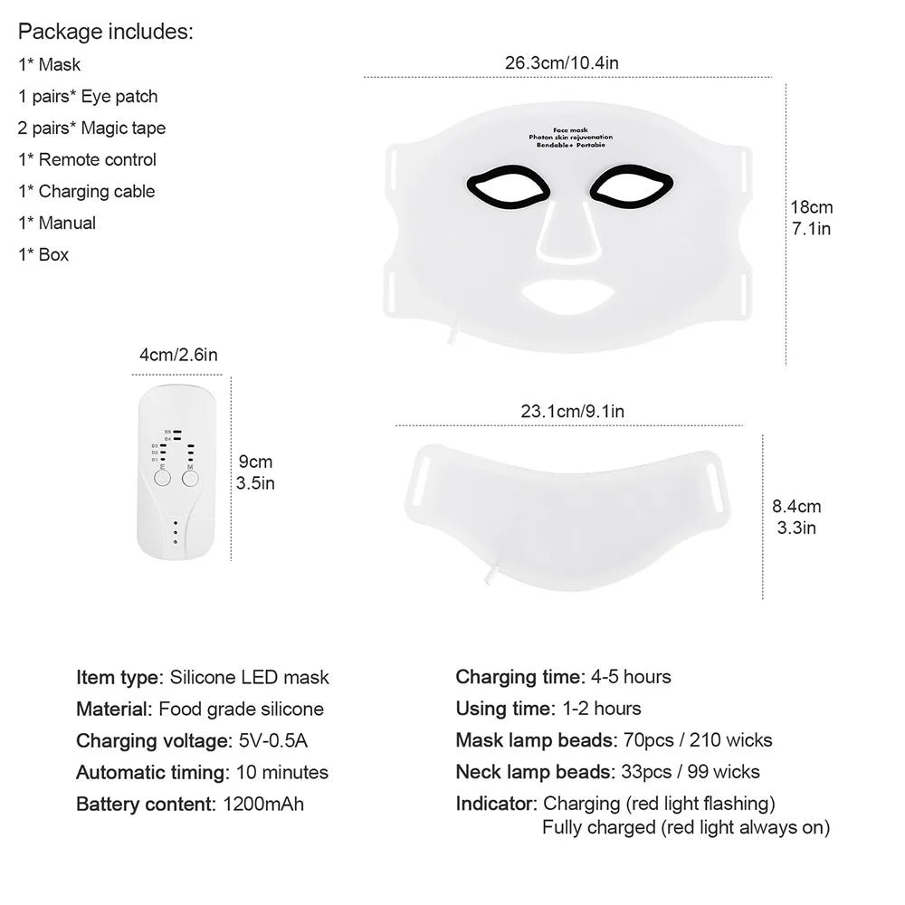 Mask Face With Neck, Red Light Infrared Therapy, Flexible Facial Mask Repair ,Skin Wireless Use