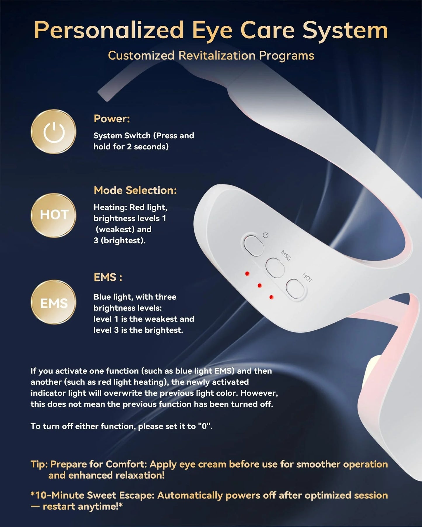 3D Eye Massager 630nm, Red Light Therapy Device, Treatment of Eye Bags & Dark Circles & Puffiness