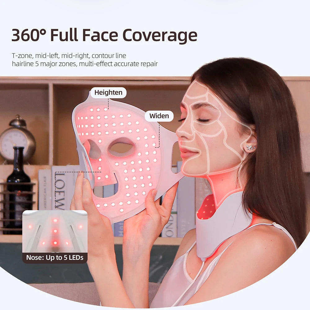 3D Flexible Silicone Facial Beauty Mask, Red Light Face & Neck, Wireless Use