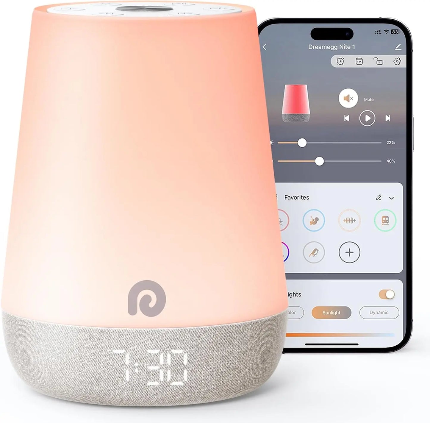 Sound Machine for Babies with Night Light, Alarm Clock, 34 Soothing Sounds, Sleep Trainer, App Control, White Noise